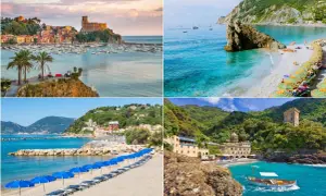 Quattro scorci mozzafiato che mostrano il mare più bello della Liguria: castelli, spiagge dorate e acque cristalline.