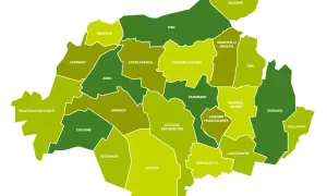 Mappa dei comuni della Franciacorta, dove si trova questa rinomata zona vinicola.