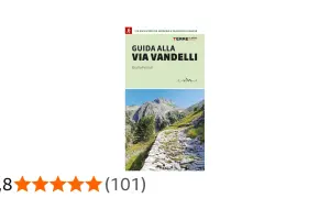 Copertina guida "La Via Vandelli", con sentiero lastricato in montagna. 170 km a piedi da Modena a Massa.