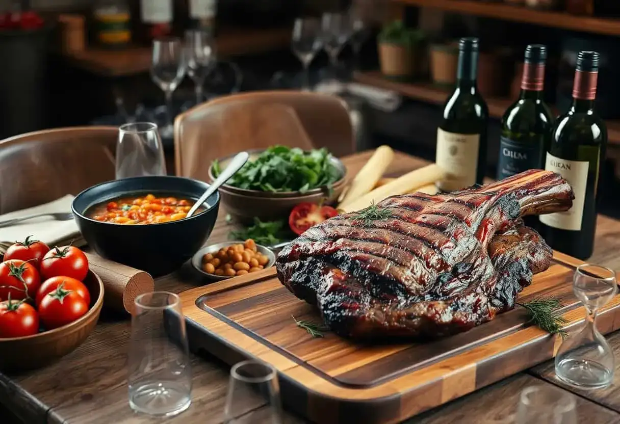 Un succulento taglio di carne alla griglia, contorni e vino: ecco cosa mangiare a Firenze per un'esperienza indimenticabile.
